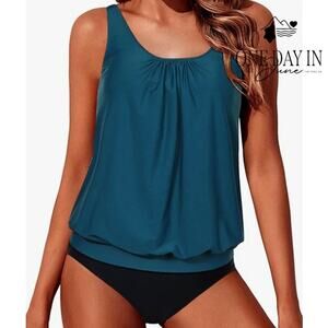 Yonique Blouson Tankini Swimsuit Size L